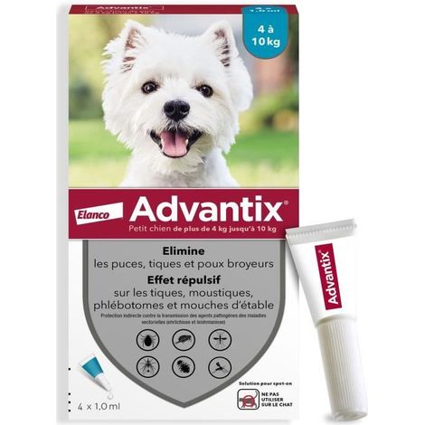 ADVANTIX 4 pipettes antiparasitaires - Pour petit chien de 4 a 10kg