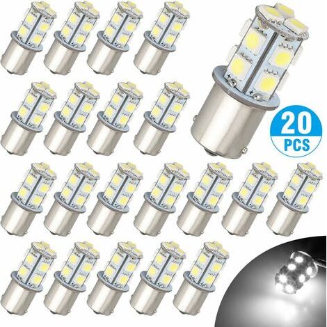12V 1156 20 Pack Bright 1156 1141 1003 13-SMD White LED Bulbs for Car Interior RV Camper Light (1/5)
