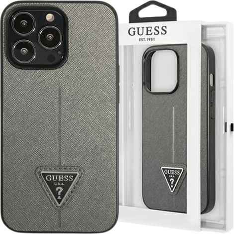 Guess GUHCP13LPSATLG iPhone 13 Pro / 13 6.1 Silber/Silber Hartschalenetui mit Saffiano-Dreieck-Logo (1/5)