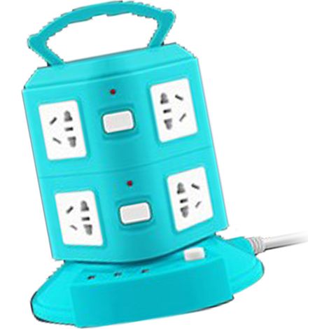 (Asie du Sud-Est) Multiprise tour USB portable pour bureau, dortoir et maison – Vert paon, 2 prises, câble 1,8 m, lot en gros (1/5)