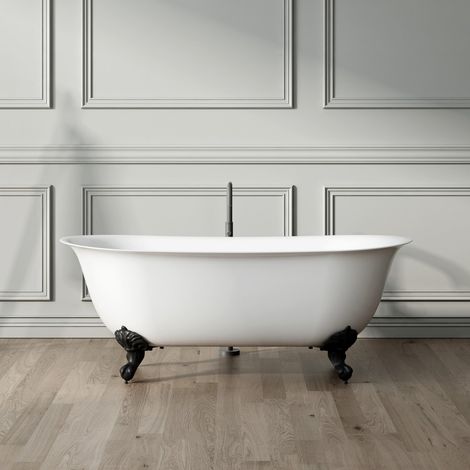 Baignoire sur pieds rétro SURRY HILLS Blanche 165 cm Pieds d'Aigle Noirs