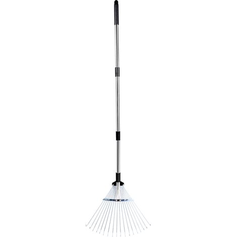 Mophorn Adjustable Garden Rake with 18 Metal Tines, Expandable Head (7.7-17.1 Inches) and Extendable Handle (32.3-55.6 Inches), Durable Stainless Steel Tool for Leaves, Grass, and Yard Maintenance (1/5)