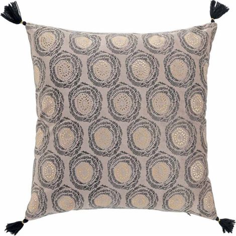Coussin Déco à Pompons "Onyxia" 45x45cm Naturel (1/3)