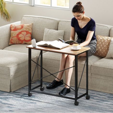 Schreibtisch klappbar Holzoptik Eiche 80 x 40 cm mit Rollen, platzsparend (1/5)