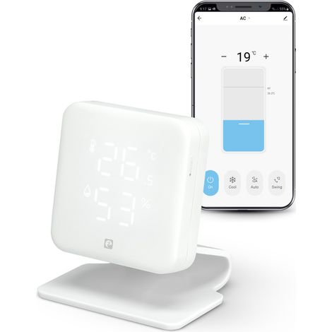 Garza Smarthome - Controlador Infrarrojos IR Inteligente Wifi (2,4 Ghz) para Aire Acondicionado con Sensor de Temperatura y Humedad, Compatible con Alexa y Google Home, Control por Voz y App