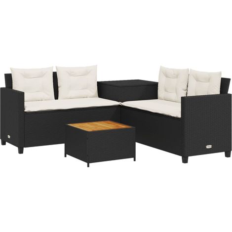 Maison Exclusive - Divano da Giardino con Tavolo e Cuscini a L Nero in Polyrattan
