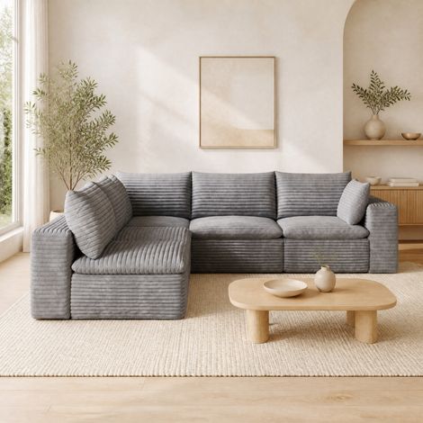 Modulares Ecksofa 260 x 250 x 82 cm aus dunkelgrauem Cordstoff – MEUBLIV