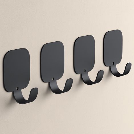 doporro Klebehaken extra stark aus Aluminium, Haken selbstklebend, Wandhaken ohne Bohren, Handtuchhaken für Bad und Küche, auch als Handtuchhalter ohne Bohren , 4 Stück, Schwarz, Stalo-15 (1/5)