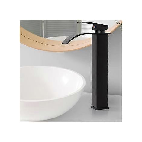 Moderne Waschtischarmatur mit Wasserfall-Design, schwarz, 300 mm hoch, Einhebelmischer für Warm- und Kaltwasser