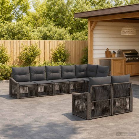 Ensemble de canapé de jardin 8 pcs Gris polyrotin (1/5)