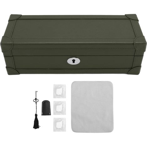 Boîte à Montres 5 Emplacements PU Cuir Vert Organisateur Bijoux Antipoussière Compact Voyage Maison 31x10.5x9cm (1/5)