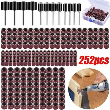 252-teiliges Schleiftrommel-Set mit kostenloser Aufbewahrungsbox, inklusive 120 Schleifbändern und 12 Trommeldornen für Dremel-Rotationswerkzeuge (1/5)