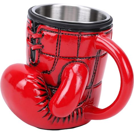 Stainless steel and resin boxing coffee mug, 3D design with ergonomic handle, for boxing enthusiasts, birthday gifts, Father's Day (red) (1/5)