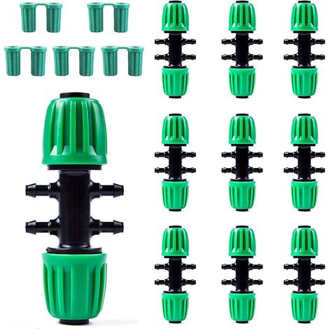 Connecteur de Tuyau D'irrigation de jardin, Connecteurs en T Barbelé Irrigation Goutte à Goutte pour Tube D'irrigation 1/2 pouce à 1/4 pouce Accessoires D'arrosage 6 voies, Vert (1/5)