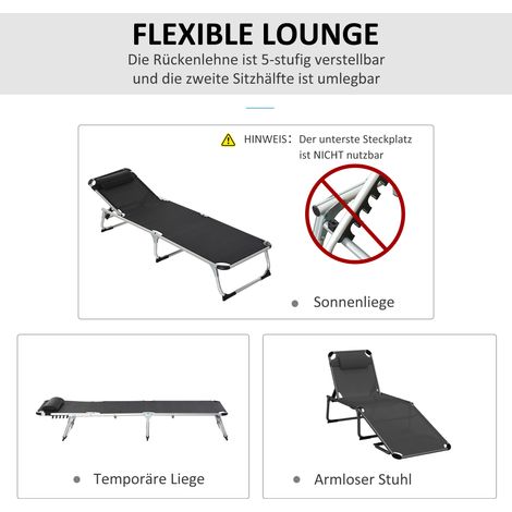 Siège inclinable de jardin repliable Outsunny, transat extérieur avec appui-tête, dossier ajustable 4 positions, chaise de camping pliante, charge max 120 kg, pour terrasse, parc, balcon, noir. (1/4)