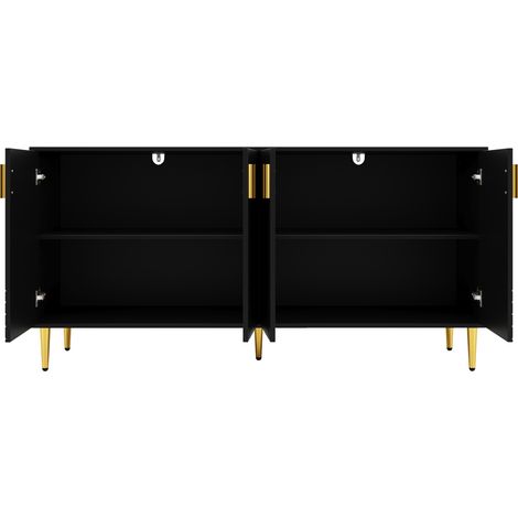 Credenza nera in MDF 152 x 40 x 75 cm con 4 ante ondulate e dettagli dorati HOMVRA (1/5)