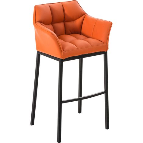 Sgabello da bar alto sedia da bancone cucitura quadrata sedile in PVC arancione 4 gambe stabili in metallo nero 100004688