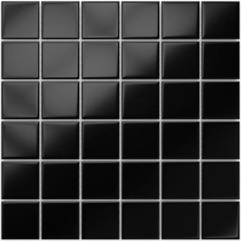 Ilcom mosaico in ceramica su rete per bagno e cucina  30.2cm x 30.2cm - Black chaturanga (1/5)