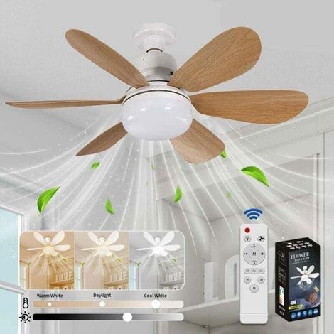 Ventilateur de Plafond avec Lumire et Telecommande, LED Ventilateur Dimmable Plafonnier avec 40W E27 Lampe Intgre (Grain de Boi YYV