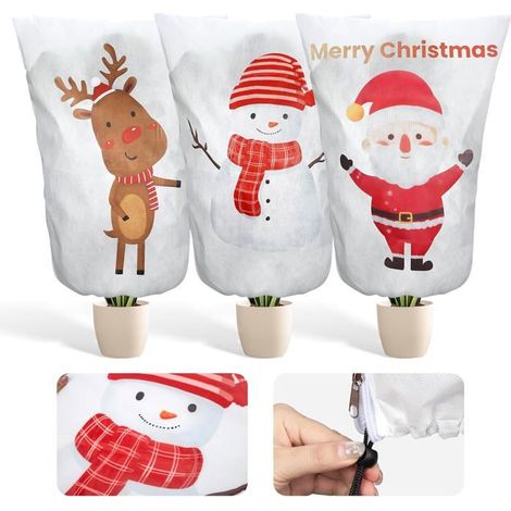 Voile d'hivernage pour plantes - MICH - 3 pièces - 90x110 cm - 70g/m² - Motifs Noël - Cordon de serrage (1/5)