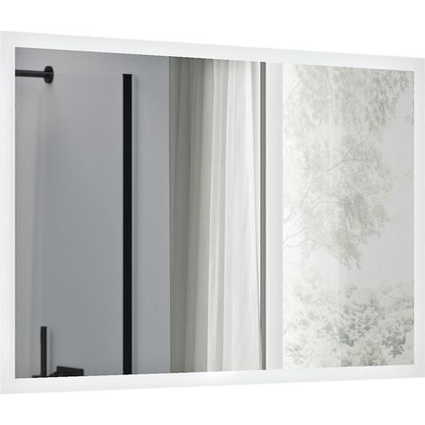 BERNSTEIN - Espejo de baño LED rectangular 70x100cm (AxL) marco blanco, antivaho, intensidad de luz regulable, sensor de movimiento - VARO FRAME