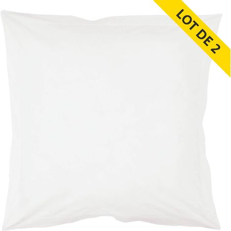 Lot de 2 Taies d'Oreiller 63 x 63 cm – 100% Coton 57 Fils – Blanc