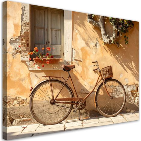 Toile Imprimée, Italie Toscane maison rue et vieux vélo,30x20 (1/4)