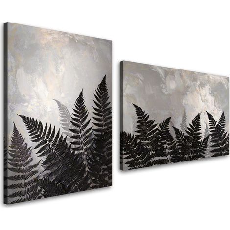 Tableaux sur toile lot  Feuilles de bouleau noires nature gris 2 x 20x30