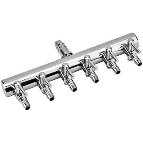 Aquarium Air Flow Splitter, Stainless Steel Control Valve for Air Pump, Accessories (6 Ways) (1/4)