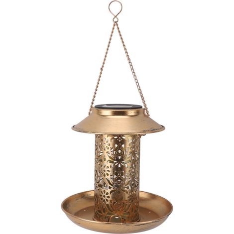 Ortviai Distributeur d’oiseaux solaire suspendu en fer forgé pour jardin ou terrasse – design phare décoratif