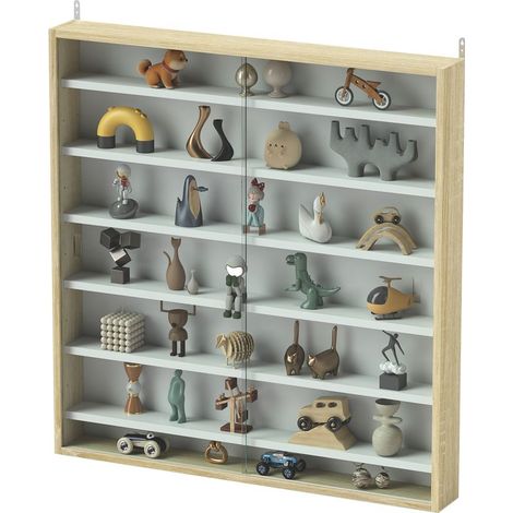 Vitrine pour collection vitrine murale 80 x 9,5 x 83 cm 6 étagères réglables en hauteur 2 portes coulissantes en verre (1/5)