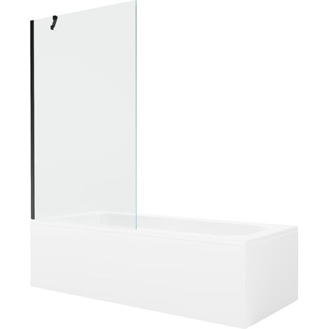 Mexen Vega Rechteckige Badewanne 170 x 70 cm mit Verkleidung und 1-flügeliger Abtrennung 100 cm, transparent, schwarz (1/5)