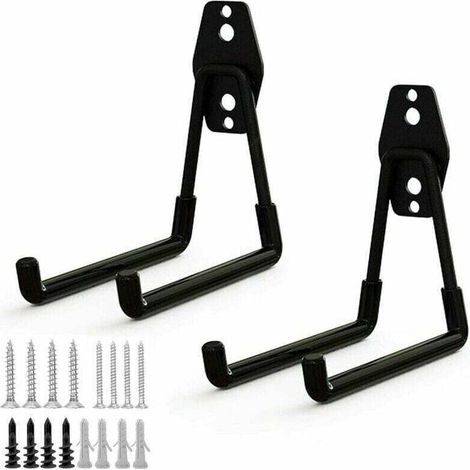 2pcs Crochet de Rangement de Garage en Acier,Stockage outils garage Crochets avec Revêtement Anti-Dérapant Support Lourd pour Accrocher les échelles/vélos/outils de jardin/Cordages(M) (1/4)