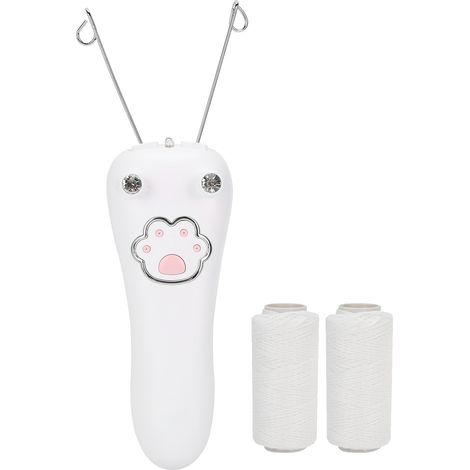Appareil d'épilation électrique rechargeable par USB avec fil de coton pour le visage et le corps, blanc. (1/5)