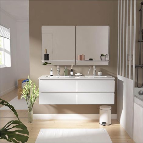 120 cm Doppelwaschtisch mit Keramikplatte, Armaturen und Spiegeln SORRENTO