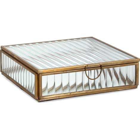 Portagioie tehri trasparente con bordi in oro realizzato con prodotto in  vetro e ottone con varie misure . -15x15.5 x h 4.5cm