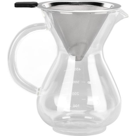 Cafetière à filtre en verre de 400 ml, résistante à la chaleur, avec filtre en acier inoxydable, pour la cuisine domestique. Base ronde. (1/5)