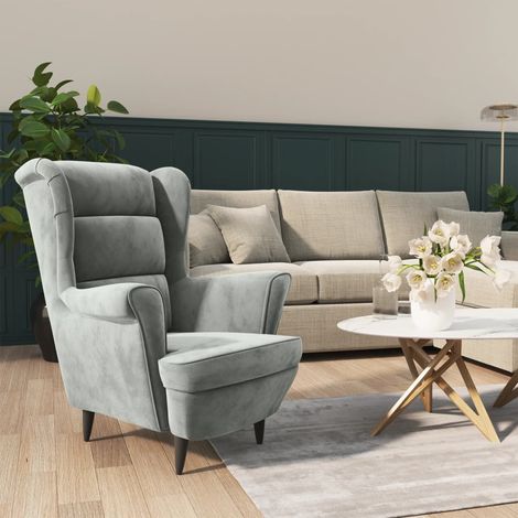 Bonnevie – Fauteuil relax gris clair en velours – Rembourré pour confort – Cadre en contreplaqué – Dimensions 81x90x96,5 cm - BV226311 (1/5)