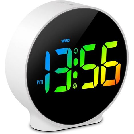 Piccola sveglia digitale a LED con visualizzazione del giorno della settimana, 2 sveglie con funzione snooze, luminosità regolabile, orologio digitale moderno di piccole dimensioni (1/5)
