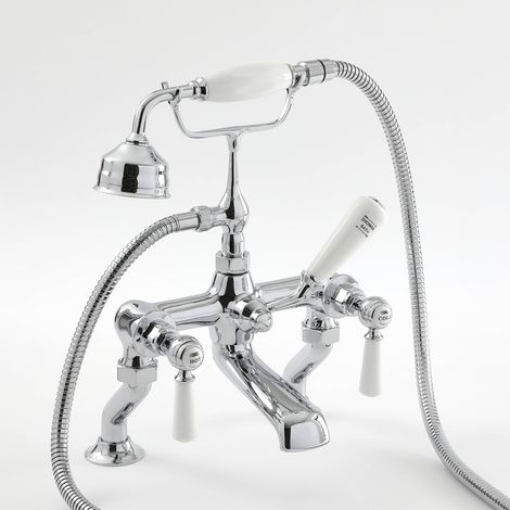 Milano Elizabeth Deck Mounted Bath Shower Mixer Tap - Chrome & White (Lever Handles) (1/5)