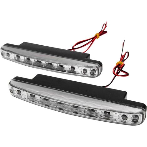 Feux De Jour LED - Lot De 2 - Plastique Chromé - 8 LED Blanc Pur - Universel Voiture Camion - 155x40x16 Mm (1/5)