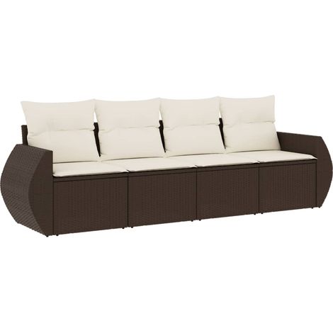 Set Divano da Giardino 4 pz Salotto da Giardino con Cuscini Marrone in Polyrattan (1/5)