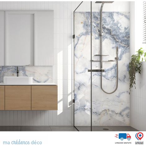 Panneau de douche : Marbre texturé - Couleur Bleu Pastel - Alu composite - 100 - 245 (1/3)