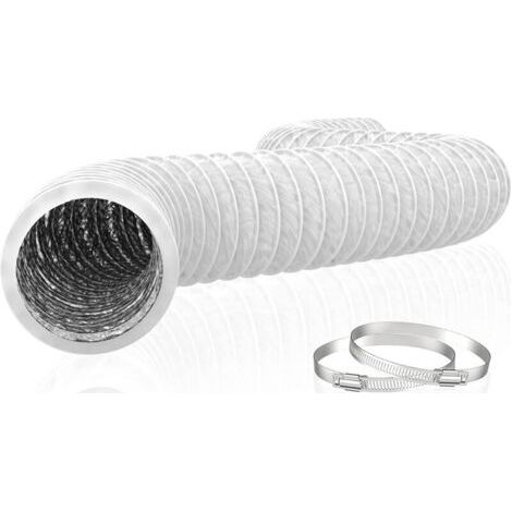 150mm Flexibler Aluminium-PVC-Abzugsschlauch 6m lang – Lüftungsrohr für Abluftventilatoren, Klimaanlagen, Wäschetrockner (ø150mm, 6m, Weiß)