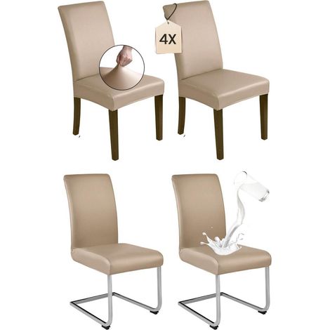 Stuhlhussen 4er Set Khaki PU Leder - Wasserabweisend & Waschbar (1/5)
