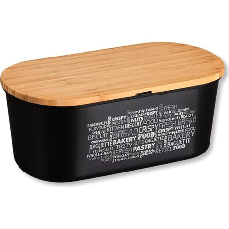 Boite à pain en bois et bambou et plastique - Noir/Beige - L 34 cm - Livraison gratuite