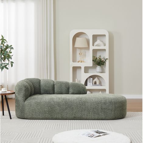 Chaise longue 204x87x66 cm en chenille verte, moderne et confortable pour salon FloraGrace (1/5)