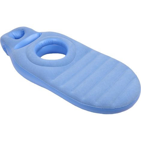 Oreiller gonflable intégral avec trou pour le ventre, confortable et léger, en PVC, pour piscine, idéal pour dormir (bleu). (1/5)