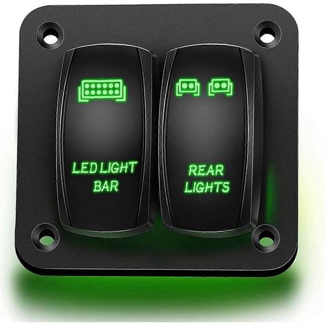 Interrupteur à bascule double avec disjoncteur et protection LED pour voiture, camion, caravane ou bateau (vert).