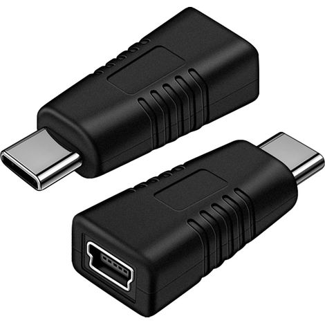 Adaptateur USB Type-C vers Mini USB, Lot de 2, Convertisseur de Charge et Données, 2,26 cm x 1,4 cm, Noir
